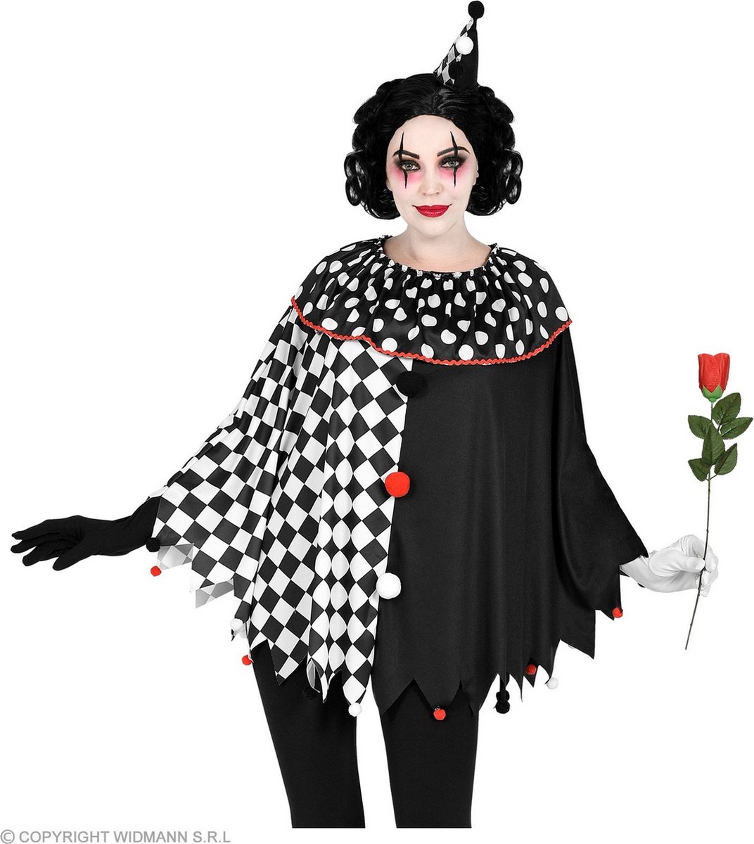 Harlequin Kostuum | Hariet Harlekijn Zwart Wit Poncho Vrouw | One Size | Halloween | Verkleedkleding